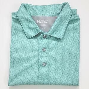 Etonic Geometric Print Short-Sleeve Golf Polo‎ Shirt in Sea Foam Green Medium